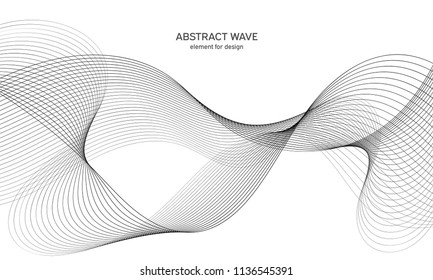 Abstract wave element for design. Digital frequency track equalizer. Stylized line art background. Vector illustration. Wave with lines created using blend tool. Curved wavy line, smooth stripe.