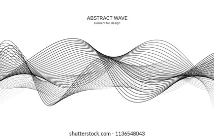Abstract wave element for design. Digital frequency track equalizer. Stylized line art background. Vector illustration. Wave with lines created using blend tool. Curved wavy line, smooth stripe.