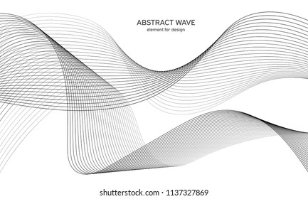 Abstract wave element for design. Digital frequency track equalizer. Stylized line art background. Vector illustration. Wave with lines created using blend tool. Curved wavy line, smooth stripe.