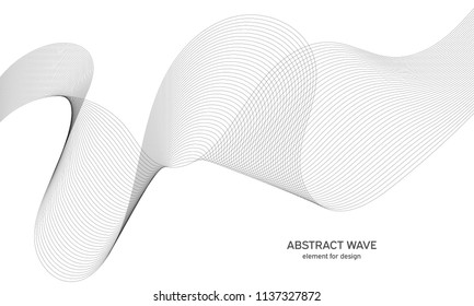 Abstract wave element for design. Digital frequency track equalizer. Stylized line art background. Vector illustration. Wave with lines created using blend tool. Curved wavy line, smooth stripe.