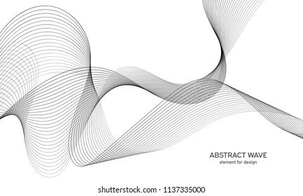 Abstract wave element for design. Digital frequency track equalizer. Stylized line art background. Vector illustration. Wave with lines created using blend tool. Curved wavy line, smooth stripe.