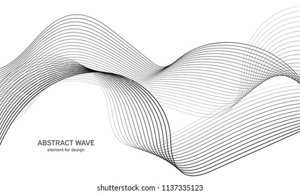 Abstract wave element for design. Digital frequency track equalizer. Stylized line art background. Vector illustration. Wave with lines created using blend tool. Curved wavy line, smooth stripe.