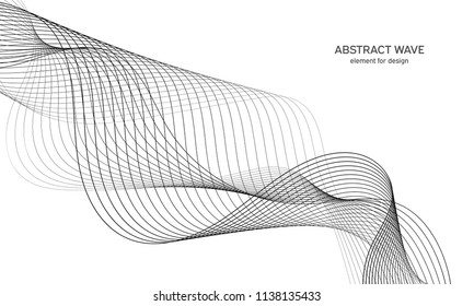 Abstract wave element for design. Digital frequency track equalizer. Stylized line art background. Vector illustration. Wave with lines created using blend tool. Curved wavy line, smooth stripe.