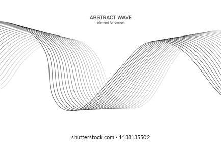 Abstract wave element for design. Digital frequency track equalizer. Stylized line art background. Vector illustration. Wave with lines created using blend tool. Curved wavy line, smooth stripe.