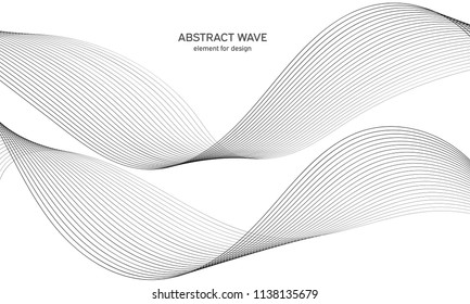 Abstract wave element for design. Digital frequency track equalizer. Stylized line art background. Vector illustration. Wave with lines created using blend tool. Curved wavy line, smooth stripe.