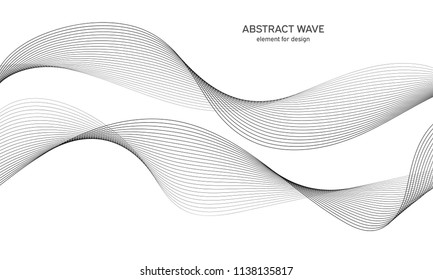 Abstract wave element for design. Digital frequency track equalizer. Stylized line art background. Vector illustration. Wave with lines created using blend tool. Curved wavy line, smooth stripe.