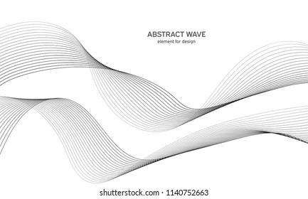 Abstract wave element for design. Digital frequency track equalizer. Stylized line art background. Vector illustration. Wave with lines created using blend tool. Curved wavy line, smooth stripe.