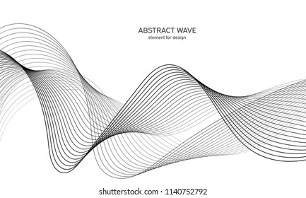 Abstract wave element for design. Digital frequency track equalizer. Stylized line art background. Vector illustration. Wave with lines created using blend tool. Curved wavy line, smooth stripe.