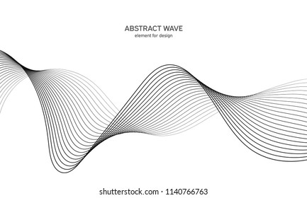 Abstract wave element for design. Digital frequency track equalizer. Stylized line art background. Vector illustration. Wave with lines created using blend tool. Curved wavy line, smooth stripe.