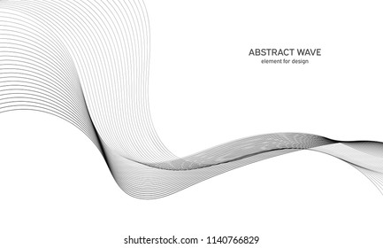 Abstract wave element for design. Digital frequency track equalizer. Stylized line art background. Vector illustration. Wave with lines created using blend tool. Curved wavy line, smooth stripe.