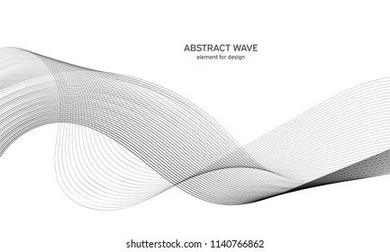 Abstract wave element for design. Digital frequency track equalizer. Stylized line art background. Vector illustration. Wave with lines created using blend tool. Curved wavy line, smooth stripe.