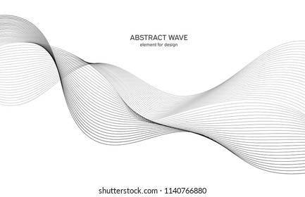 Abstract wave element for design. Digital frequency track equalizer. Stylized line art background. Vector illustration. Wave with lines created using blend tool. Curved wavy line, smooth stripe.