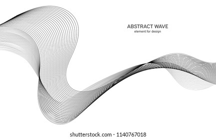 Abstract wave element for design. Digital frequency track equalizer. Stylized line art background. Vector illustration. Wave with lines created using blend tool. Curved wavy line, smooth stripe.
