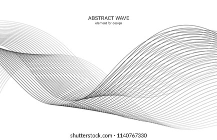 Abstract wave element for design. Digital frequency track equalizer. Stylized line art background. Vector illustration. Wave with lines created using blend tool. Curved wavy line, smooth stripe.