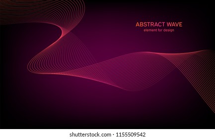 Abstract wave element for design. Digital frequency track equalizer. Stylized line art background. Colorful shiny wave with lines created using blend tool. Curved wavy line, smooth stripe. Vector.