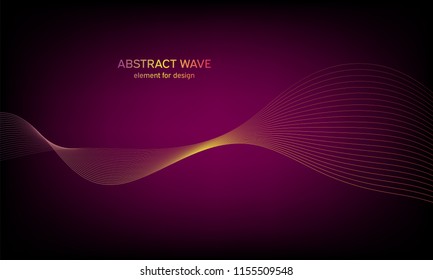 Abstract wave element for design. Digital frequency track equalizer. Stylized line art background. Colorful shiny wave with lines created using blend tool. Curved wavy line, smooth stripe. Vector.