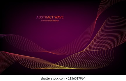 Abstract wave element for design. Digital frequency track equalizer. Stylized line art background. Colorful shiny wave with lines created using blend tool. Curved wavy line, smooth stripe. Vector.