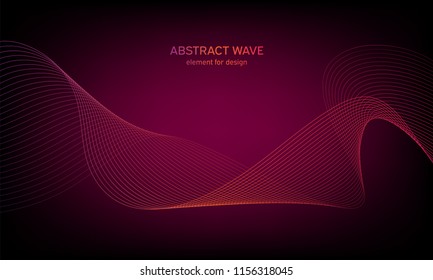 Abstract wave element for design. Digital frequency track equalizer. Stylized line art background. Colorful shiny wave with lines created using blend tool. Curved wavy line, smooth stripe. Vector.