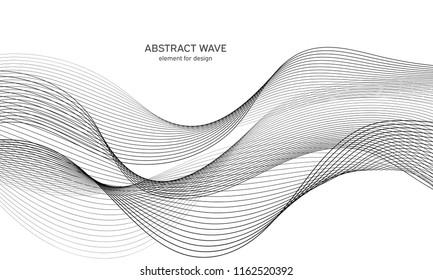 Abstract wave element for design. Digital frequency track equalizer. Stylized line art background. Vector illustration. Wave with lines created using blend tool. Curved wavy line, smooth stripe.