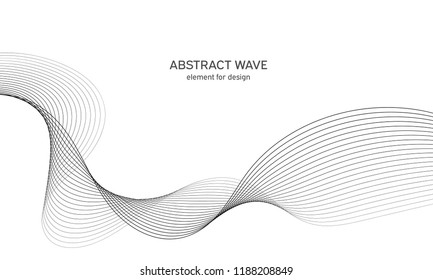 Abstract Wave Element For Design. Digital Frequency Track Equalizer. Stylized Line Art Background. Vector Illustration. Wave With Lines Created Using Blend Tool. Curved Wavy Line, Smooth Stripe.