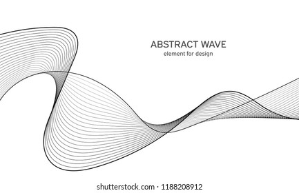 Abstract wave element for design. Digital frequency track equalizer. Stylized line art background. Vector illustration. Wave with lines created using blend tool. Curved wavy line, smooth stripe.
