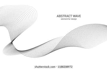 Abstract wave element for design. Digital frequency track equalizer. Stylized line art background. Vector illustration. Wave with lines created using blend tool. Curved wavy line, smooth stripe.