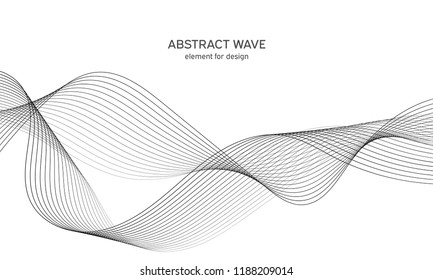 Abstract wave element for design. Digital frequency track equalizer. Stylized line art background. Vector illustration. Wave with lines created using blend tool. Curved wavy line, smooth stripe.