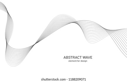 Abstract wave element for design. Digital frequency track equalizer. Stylized line art background. Vector illustration. Wave with lines created using blend tool. Curved wavy line, smooth stripe.