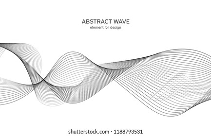Abstract wave element for design. Digital frequency track equalizer. Stylized line art background. Vector illustration. Wave with lines created using blend tool. Curved wavy line, smooth stripe.