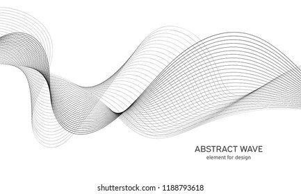 Abstract wave element for design. Digital frequency track equalizer. Stylized line art background. Vector illustration. Wave with lines created using blend tool. Curved wavy line, smooth stripe.