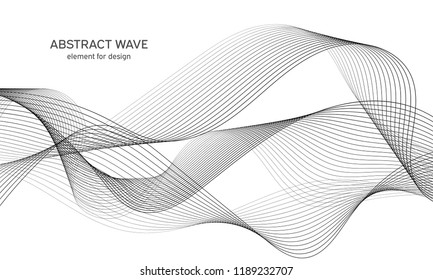 Abstract wave element for design. Digital frequency track equalizer. Stylized line art background. Vector illustration. Wave with lines created using blend tool. Curved wavy line, smooth stripe.