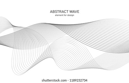 Abstract wave element for design. Digital frequency track equalizer. Stylized line art background. Vector illustration. Wave with lines created using blend tool. Curved wavy line, smooth stripe.