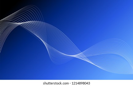 Abstract wave element for design. Digital frequency track equalizer. Stylized line art background. Colorful shiny wave with lines created using blend tool. Curved wavy line, smooth stripe Vector