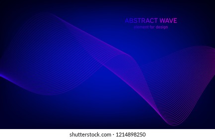 Abstract wave element for design. Digital frequency track equalizer. Stylized line art background. Colorful shiny wave with lines created using blend tool. Curved wavy line, smooth stripe Vector