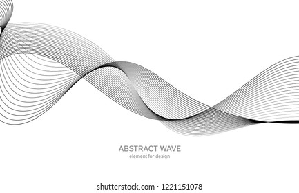 Abstract wave element for design. Digital frequency track equalizer. Stylized line art background. Vector illustration. Wave with lines created using blend tool. Curved wavy line, smooth stripe.