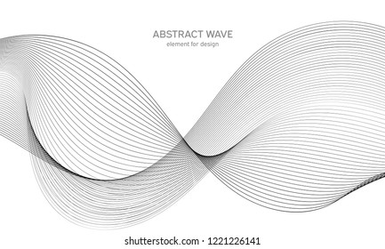 Abstract wave element for design. Digital frequency track equalizer. Stylized line art background. Vector illustration. Wave with lines created using blend tool. Curved wavy line, smooth stripe.