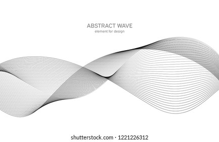 Abstract wave element for design. Digital frequency track equalizer. Stylized line art background. Vector illustration. Wave with lines created using blend tool. Curved wavy line, smooth stripe.