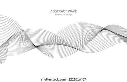 Abstract wave element for design. Digital frequency track equalizer. Stylized line art background. Vector illustration. Wave with lines created using blend tool. Curved wavy line, smooth stripe.