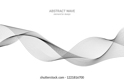 Abstract wave element for design. Digital frequency track equalizer. Stylized line art background. Vector illustration. Wave with lines created using blend tool. Curved wavy line, smooth stripe.