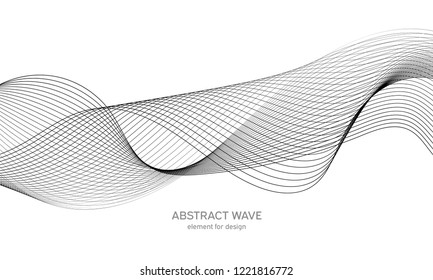 Abstract wave element for design. Digital frequency track equalizer. Stylized line art background. Vector illustration. Wave with lines created using blend tool. Curved wavy line, smooth stripe.