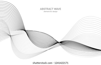 Abstract wave element for design. Digital frequency track equalizer. Stylized line art background. Vector illustration. Wave with lines created using blend tool. Curved wavy line, smooth stripe.