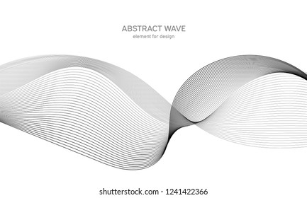 Abstract wave element for design. Digital frequency track equalizer. Stylized line art background. Vector illustration. Wave with lines created using blend tool. Curved wavy line, smooth stripe.