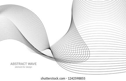 Abstract wave element for design. Digital frequency track equalizer. Stylized line art background. Vector illustration. Wave with lines created using blend tool. Curved wavy line, smooth stripe.