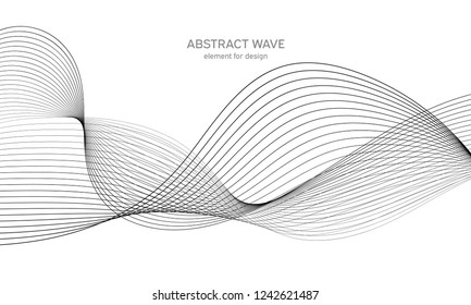 Abstract wave element for design. Digital frequency track equalizer. Stylized line art background. Vector illustration. Wave with lines created using blend tool. Curved wavy line, smooth stripe.