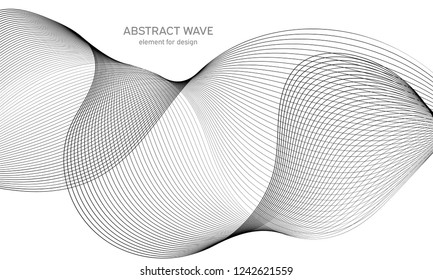 Abstract wave element for design. Digital frequency track equalizer. Stylized line art background. Vector illustration. Wave with lines created using blend tool. Curved wavy line, smooth stripe.
