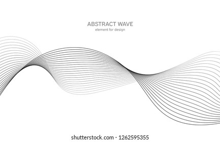 Abstract wave element for design. Digital frequency track equalizer. Stylized line art background. Vector illustration. Wave with lines created using blend tool. Curved wavy line, smooth stripe.