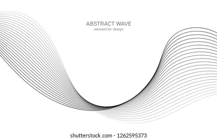 Abstract wave element for design. Digital frequency track equalizer. Stylized line art background. Vector illustration. Wave with lines created using blend tool. Curved wavy line, smooth stripe.
