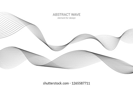 Abstract wave element for design. Digital frequency track equalizer. Stylized line art background. Vector illustration. Wave with lines created using blend tool. Curved wavy line, smooth stripe.