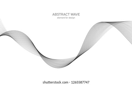 Abstract wave element for design. Digital frequency track equalizer. Stylized line art background. Vector illustration. Wave with lines created using blend tool. Curved wavy line, smooth stripe.