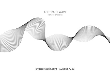 Abstract wave element for design. Digital frequency track equalizer. Stylized line art background. Vector illustration. Wave with lines created using blend tool. Curved wavy line, smooth stripe.